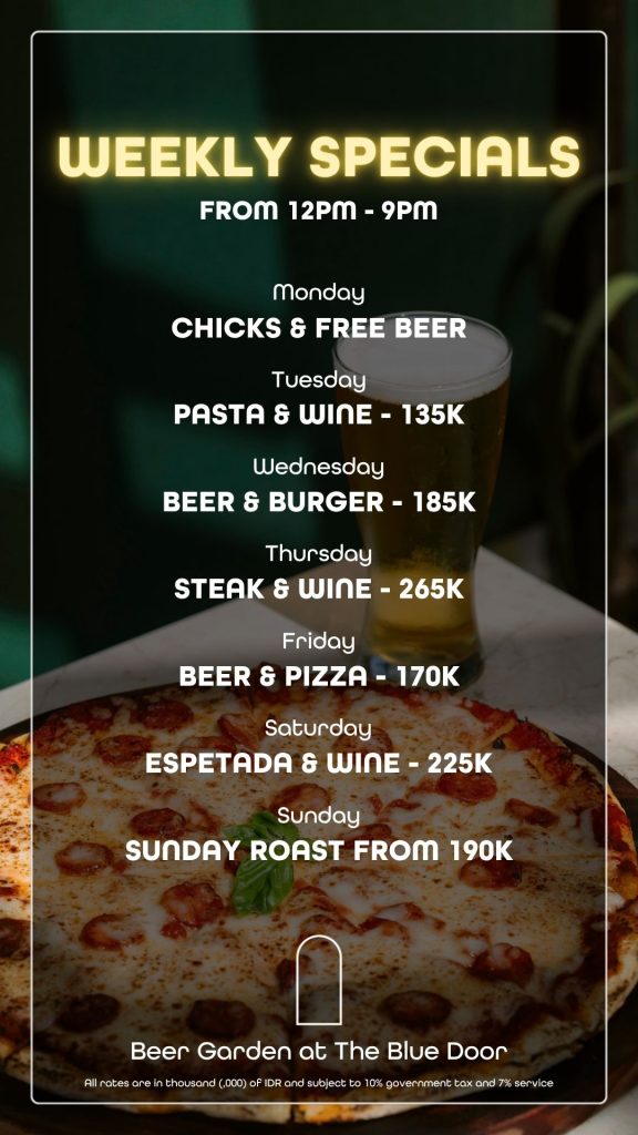 Food Weekly Special at The Blue Door - available from 12pm to 9pm